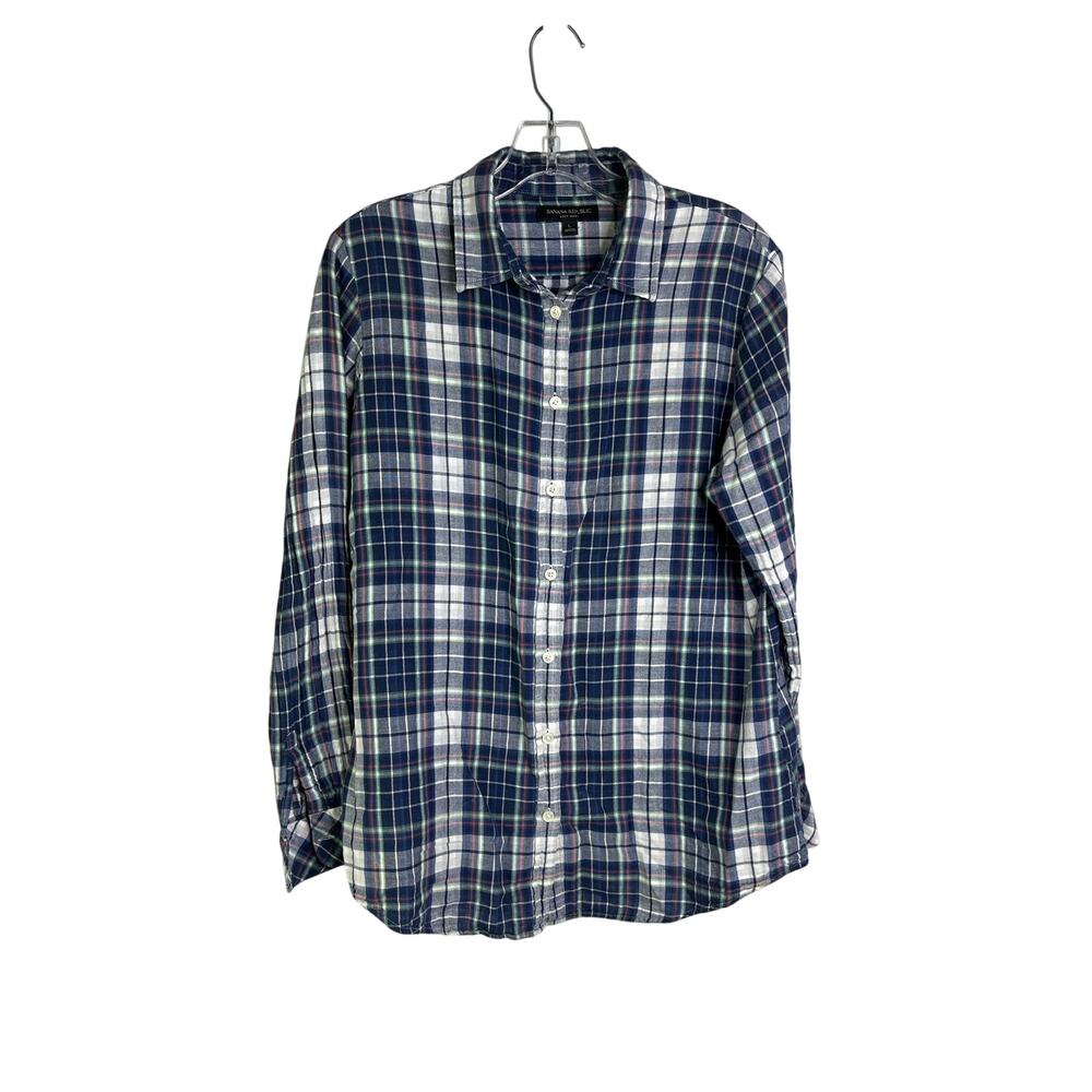 Banana‎ Republic Flannel Shirt Womens L Soft Wash Plaid  Button Front Grunge 90s